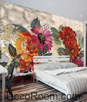 European style retro colorful flowers in full bloom wall art wall decor mural wallpaper wall  IDCWP-000113