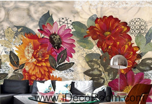 European style retro colorful flowers in full bloom wall art wall decor mural wallpaper wall  IDCWP-000113
