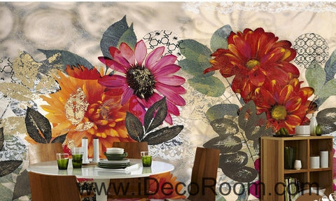 Image of European style retro colorful flowers in full bloom wall art wall decor mural wallpaper wall  IDCWP-000113
