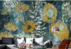 Fantasy fresh blue background abstract floral pattern gesang flower oil painting effect wall art wall decor mural wallpaper wall  IDCWP-000114
