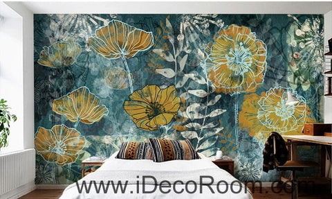 Image of Fantasy fresh blue background abstract floral pattern gesang flower oil painting effect wall art wall decor mural wallpaper wall  IDCWP-000114