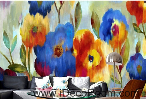 Image of Beautiful dream romantic blooming color floral poppy flower painting wall art wall decor mural wallpaper wall  IDCWP-000115