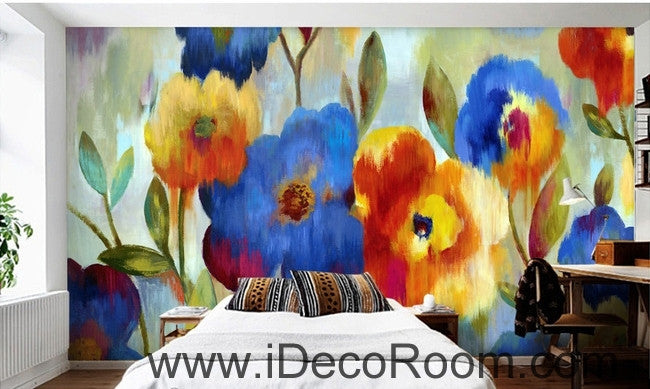 Beautiful dream romantic blooming color floral poppy flower painting wall art wall decor mural wallpaper wall  IDCWP-000115