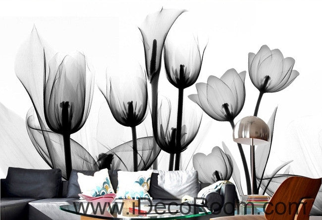 Beautiful dream black and white art in full bloom tulips transparent wall art wall decor mural wallpaper wall  IDCWP-000116