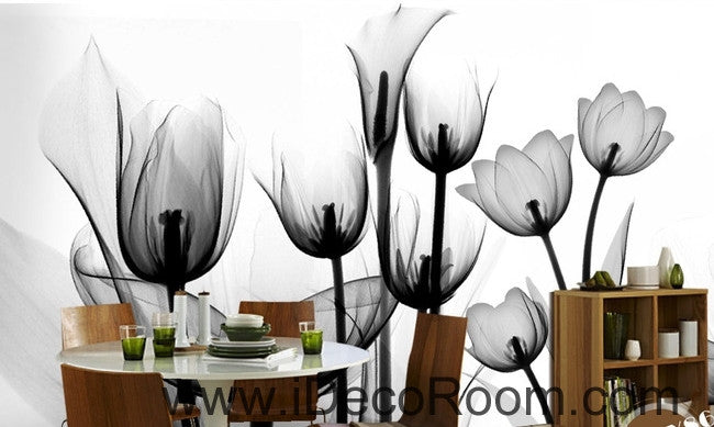 Beautiful dream black and white art in full bloom tulips transparent wall art wall decor mural wallpaper wall  IDCWP-000116