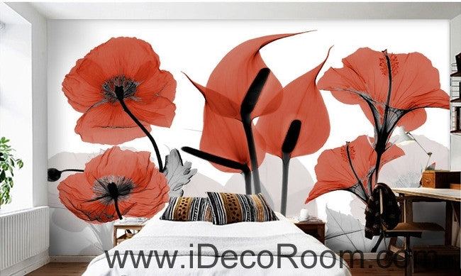Beautiful dream cool red poppy flower calla flower transparent wall art wall decor mural wallpaper wall  IDCWP-000118