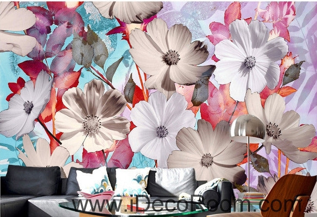 A beautiful dream of fresh and in full bloom Gesang flowers overlap painting wall art wall decor mural wallpaper wall  IDCWP-000119
