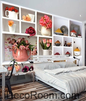 A beautiful fresh white lattice painting splicing flower whole grains wall art wall decor mural wallpaper wall  IDCWP-000121