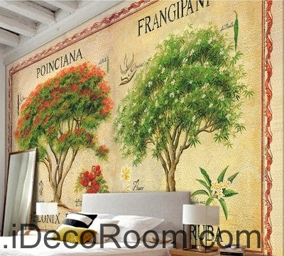 Image of Fantastic fresh red flower tree English tree branch oil painting effect wall art wall decor mural wallpaper wall  IDCWP-000122
