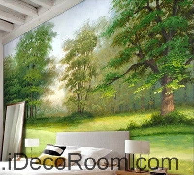 Beautiful dream fresh green lawn forest forest landscape oil painting effect wall art wall decor mural wallpaper wall  IDCWP-000125
