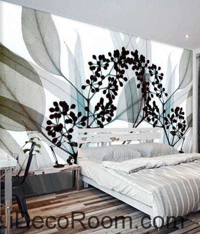 Image of A beautiful dream fresh black and white art Eucalyptus flowers transparent leaf wall art wall decor mural wallpaper wall  IDCWP-000126