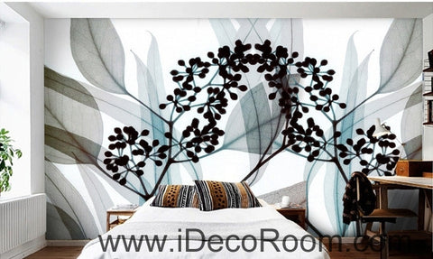 Image of A beautiful dream fresh black and white art Eucalyptus flowers transparent leaf wall art wall decor mural wallpaper wall  IDCWP-000126