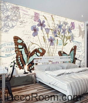 Fresh and beautiful flowers Butterfly Hydrangea English oil painting effect wall art wall decor mural wallpaper wall  IDCWP-000127