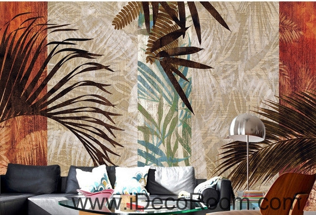 Retro pattern tropical plant palm tree leaf oil painting effect wall art wall decor mural wallpaper wall  IDCWP-000131