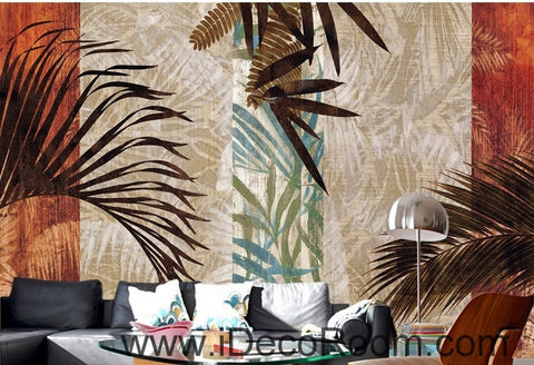 Image of Retro pattern tropical plant palm tree leaf oil painting effect wall art wall decor mural wallpaper wall  IDCWP-000131