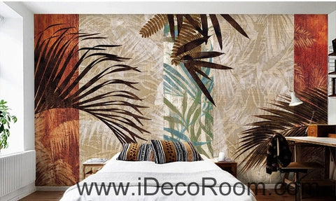 Image of Retro pattern tropical plant palm tree leaf oil painting effect wall art wall decor mural wallpaper wall  IDCWP-000131