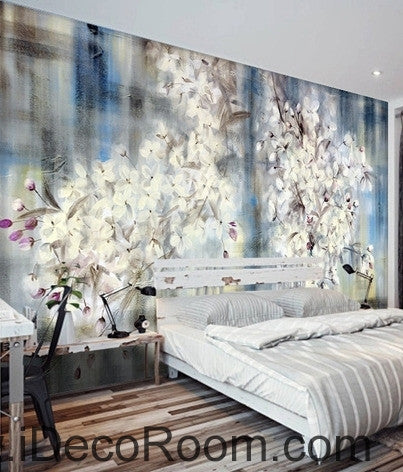 Image of Beautiful fresh blue sky in full bloom white lyrical flower hydrangea wall art wall decor mural wallpaper wall  IDCWP-000133