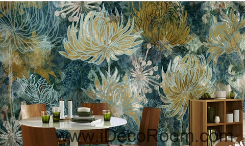 Fantasy fresh blue background white abstract daisies overlapping oil painting effect wall art wall decor mural wallpaper wall  IDCWP-000134