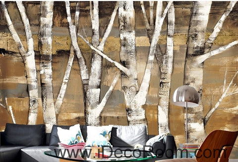 Retro to do the old abstract forest forest birch forest oil painting effect wall art wall decor mural wallpaper wall  IDCWP-000138