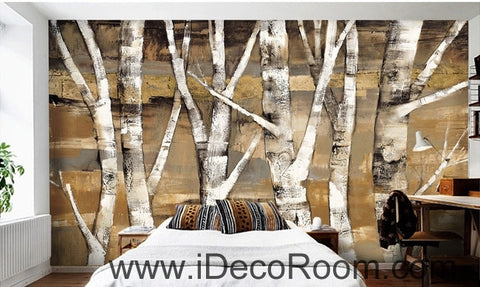 Retro to do the old abstract forest forest birch forest oil painting effect wall art wall decor mural wallpaper wall  IDCWP-000138