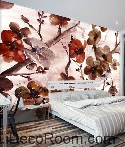 Image of European style retr brown blooming flower painting wall art wall decor mural wallpaper wall  IDCWP-000140