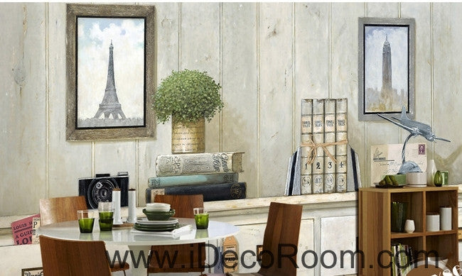 Small fresh table potted Eiffel Tower Big Ben Gua painting wall art wall decor mural wallpaper wall  IDCWP-000142