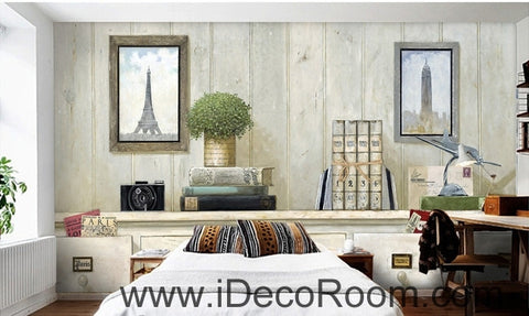 Image of Small fresh table potted Eiffel Tower Big Ben Gua painting wall art wall decor mural wallpaper wall  IDCWP-000142