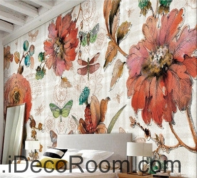 Vintage Beauty Blooming Peony Rose Butterfly oil painting effect wall art wall decor mural wallpaper wall  IDCWP-000144