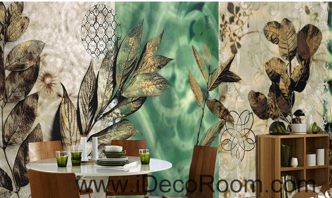 Dreams Fresh Green Patterns Flower Leaves oil painting effects wall art wall decor mural wallpaper wall paper IDCWP-000149