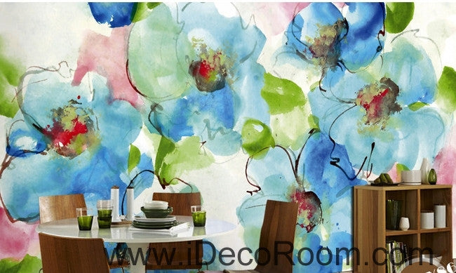 Beautiful dream freshly blooming blue abstract floral poppy flower wall art wall decor mural wallpaper wall  IDCWP-000151