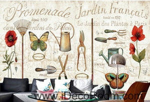 Retro Patterns English Tableware Butterfly Flower oil painting effect wall art wall decor mural wallpaper wall  IDCWP-000152