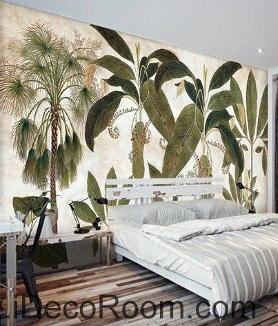 Image of European - style retro green plant tropical plant banana leaf oil painting effect wall art wall decor mural wallpaper wall  IDCWP-000161
