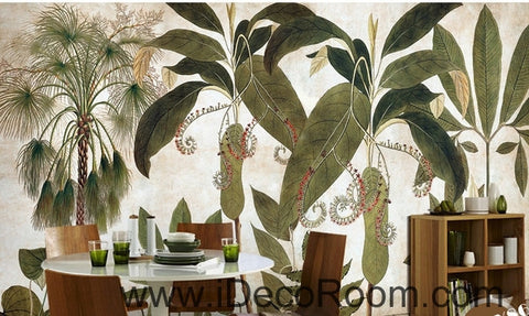 Image of European - style retro green plant tropical plant banana leaf oil painting effect wall art wall decor mural wallpaper wall  IDCWP-000161