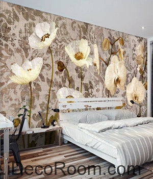 European Vintage Pattern White Blooming Orchid Puffer Flower oil painting effect wall art wall decor mural wallpaper wall  IDCWP-000162