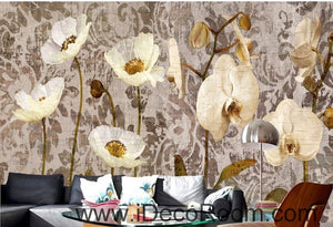 European Vintage Pattern White Blooming Orchid Puffer Flower oil painting effect wall art wall decor mural wallpaper wall  IDCWP-000162