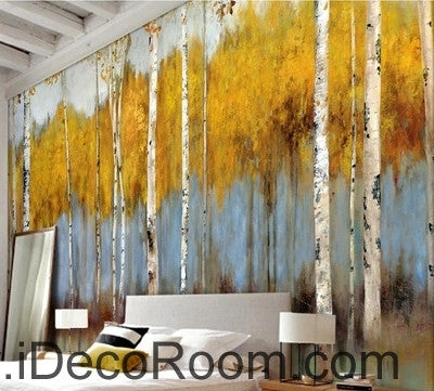 Retro to do the old abstract forest forest birch forest oil painting effect wall art wall decor mural wallpaper wall  IDCWP-000164