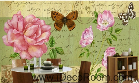 Image of Beautiful dream fresh pink peony rose butterfly flying oil painting effect wall art wall decor mural wallpaper wall  IDCWP-000170