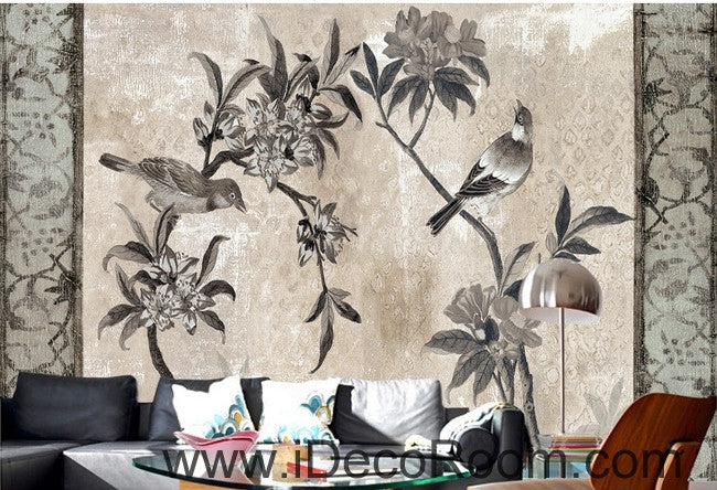 European style retro floral flower bird painting wall art wall decor mural wallpaper wall  IDCWP-000172