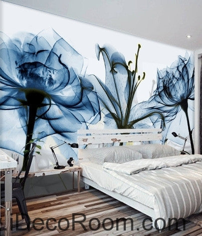 Image of Beautiful dream fresh and romantic blue bloom lily rose transparent flowers wall art wall decor mural wallpaper wall  IDCWP-000173