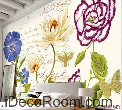 Beautiful dream fresh pattern glass carnations flower oil painting effect wall art wall decor mural wallpaper wall  IDCWP-000174