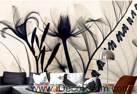 Beautiful fantasy classic black and white transparent flowers lily art wall art wall decor mural wallpaper wall  IDCWP-000176