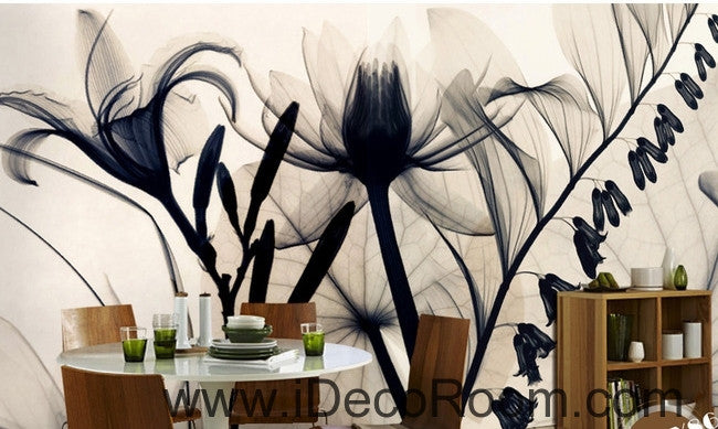 Beautiful fantasy classic black and white transparent flowers lily art wall art wall decor mural wallpaper wall  IDCWP-000176