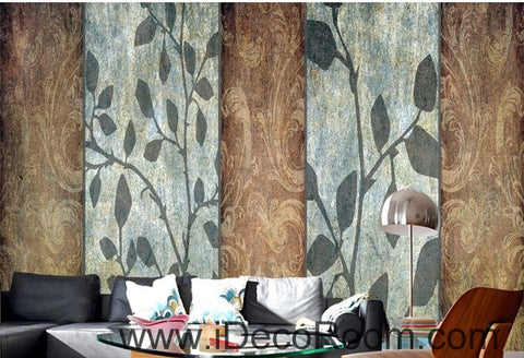 Image of European Style Retro Old Pattern Leaf Flower oil painting effect wall art wall decor mural wallpaper wall  IDCWP-000179