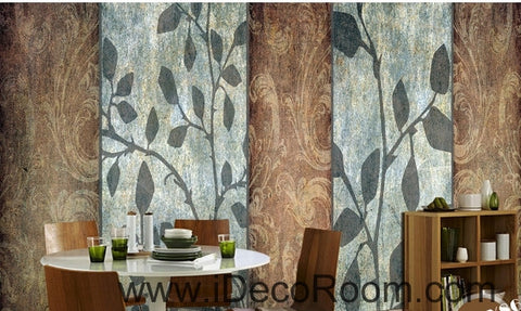 Image of European Style Retro Old Pattern Leaf Flower oil painting effect wall art wall decor mural wallpaper wall  IDCWP-000179