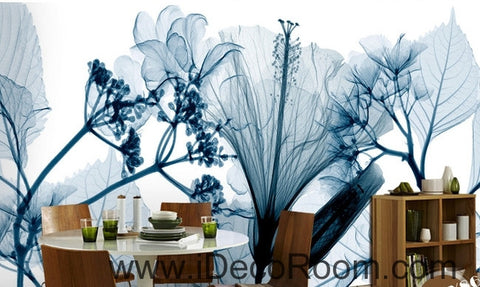 Beautiful dream fresh blue eucalyptus flowers lily flowers transparent wall art wall decor mural wallpaper wall  IDCWP-000185