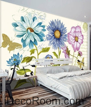 Beautiful dream white daisy gesang flower butterfly oil painting effect wall art wall decor mural wallpaper wall  IDCWP-000188