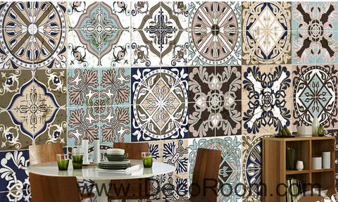 Image of Retro ethnic pattern box splice painting wall art wall decor mural wallpaper wall  IDCWP-000191