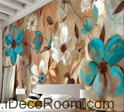 Beautiful dream fresh blue white blooming flower painting wall art wall decor mural wallpaper wall  IDCWP-000194