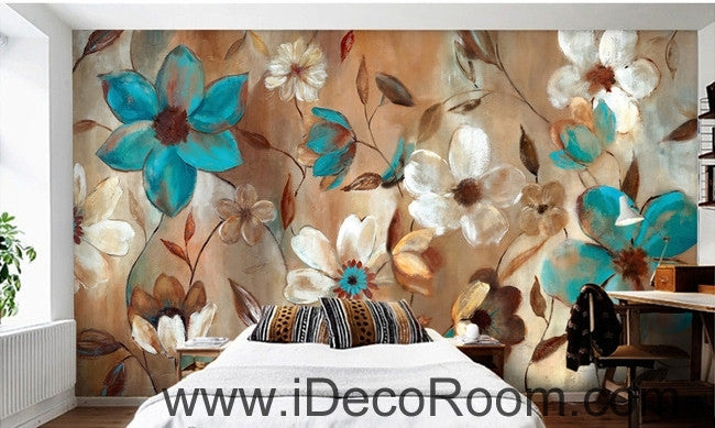 Beautiful dream fresh blue white blooming flower painting wall art wall decor mural wallpaper wall  IDCWP-000194