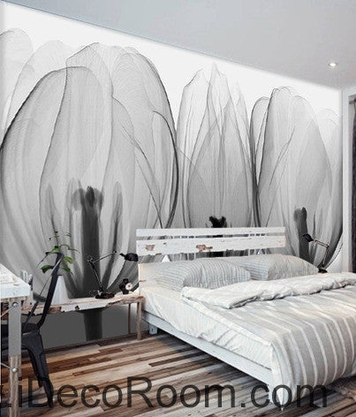 Beautiful black and white art tulips petals transparent flowers close wall art wall decor mural wallpaper wall  IDCWP-000199